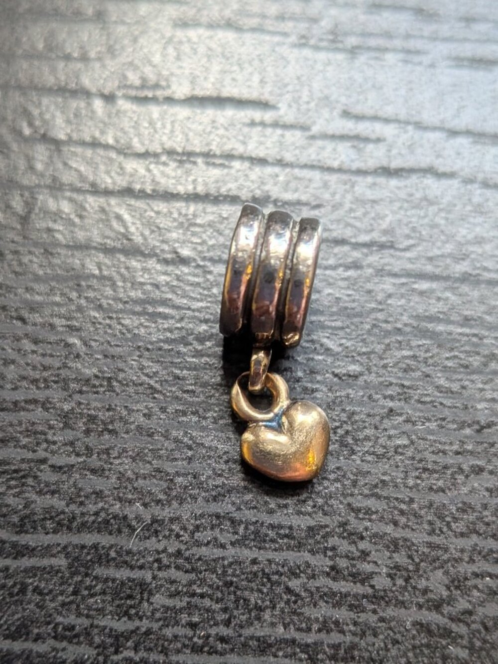 Retired Pandora Gold Heart Dangle Sterling Silver and 14k Gold Charm